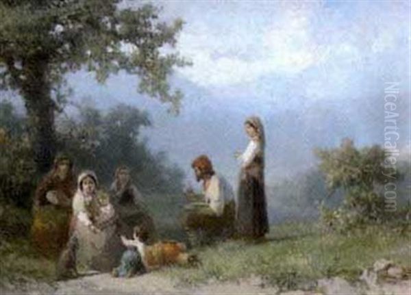 Ein Sudlandische Familie Nimmt Auf Dem Land Ihre Mahlzeit Ein Oil Painting by Karel Frans Philippeau