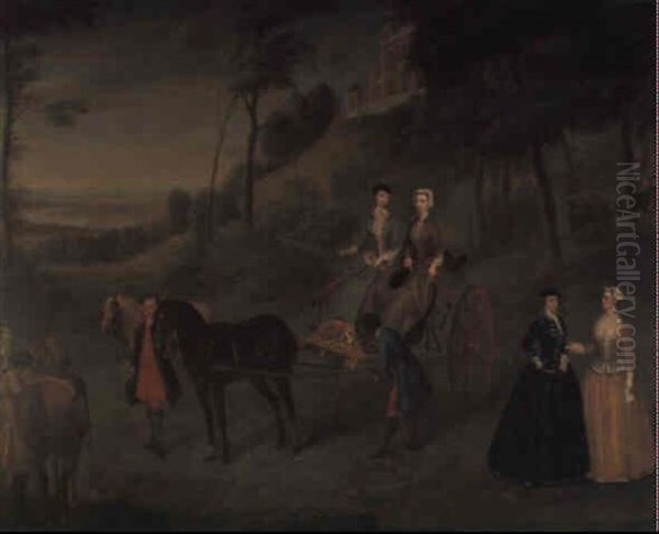 Ladies And Maids Of Honor In Greenwich Park Oil Painting by Charles Philips