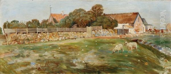 Cows And Sheep At Nyvaerk On Saltholm Oil Painting by Theodor Esbern Philipsen