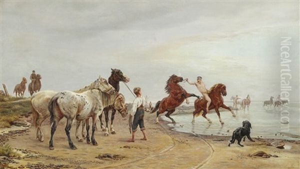 Heste, Som Rides Til Svomning Oil Painting by Theodor Esbern Philipsen