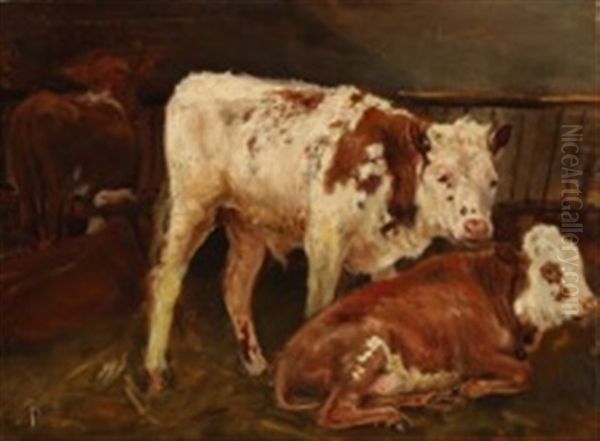 Cattle In A Stable Oil Painting by Theodor Esbern Philipsen