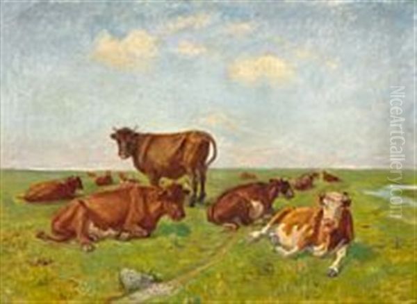 Cows Grazing On Saltholm Oil Painting by Theodor Esbern Philipsen