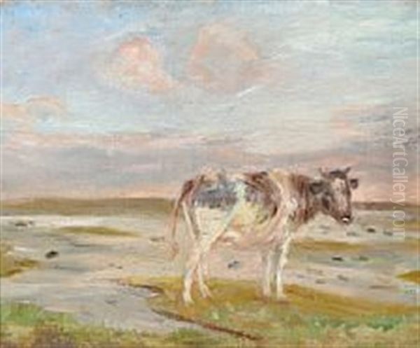 A Grazing Cow In Stormy Weather Oil Painting by Theodor Esbern Philipsen