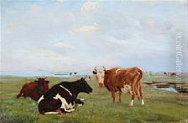 Koer Pa Saltholm. Tre Koer, Der Tygger Drov Oil Painting by Theodor Esbern Philipsen