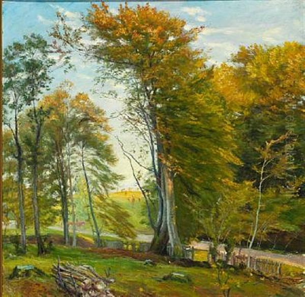 Road Through The Woods, Autumn Oil Painting by Theodor Esbern Philipsen
