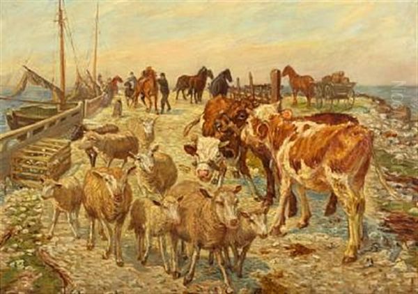 Udskibning Pa Brakkebroen, Saltholm Oil Painting by Theodor Esbern Philipsen