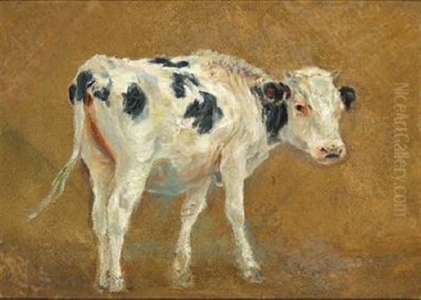 A Black Mottled Calf Oil Painting by Theodor Esbern Philipsen
