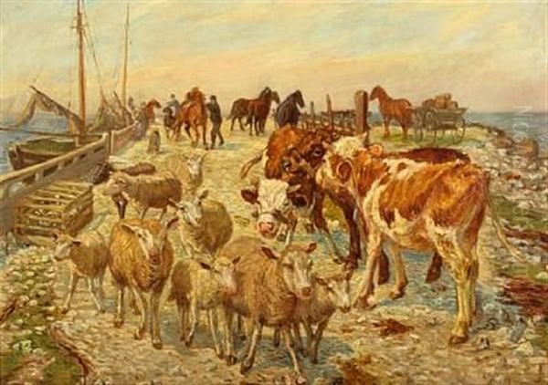 Udskibning Pa Brakkebroen. Saltholm Oil Painting by Theodor Esbern Philipsen