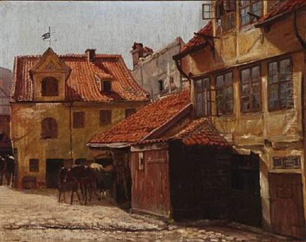 A Yard In The Heart Of Copenhagen Oil Painting by Theodor Esbern Philipsen