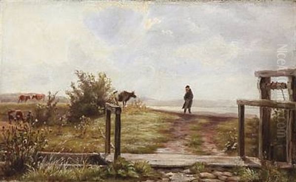 Blaesende Dag Ved Langtved Faergested. Sluse Ved Lammefjorden Oil Painting by Theodor Esbern Philipsen