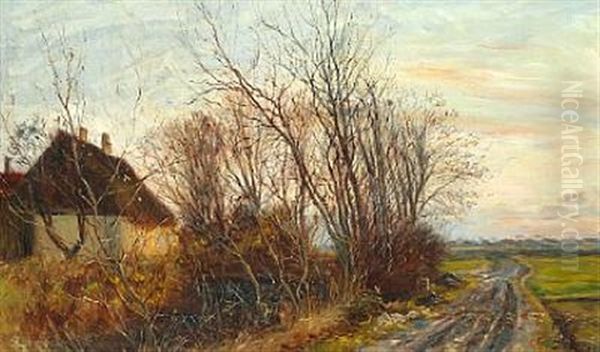 Rough Road Near A House At Sunset, Kastrup Oil Painting by Theodor Esbern Philipsen