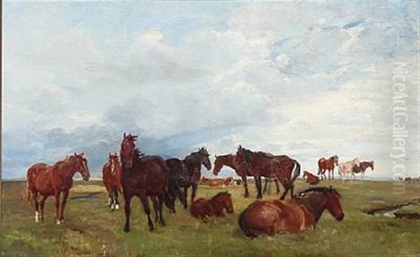 Horses On Saltholm, Denmark Oil Painting by Theodor Esbern Philipsen