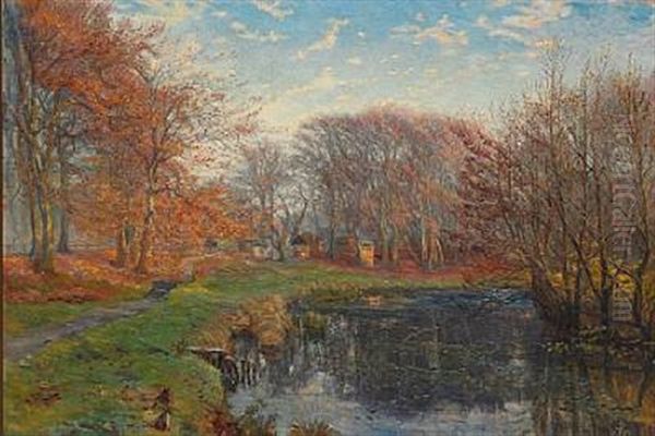 Ved Kildesoen I Dyrehaven. Sildig Efteraar Oil Painting by Theodor Esbern Philipsen