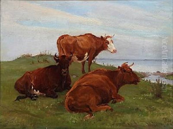 Tre Koer, Der Tygger Drov Oil Painting by Theodor Esbern Philipsen