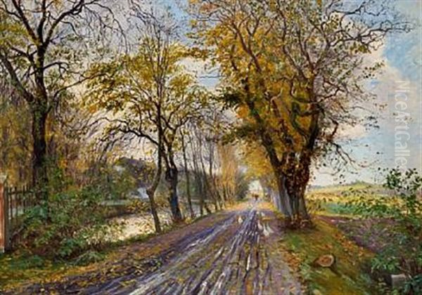 Alleen Ved Vognserup. Efterarsstudie (study) Oil Painting by Theodor Esbern Philipsen