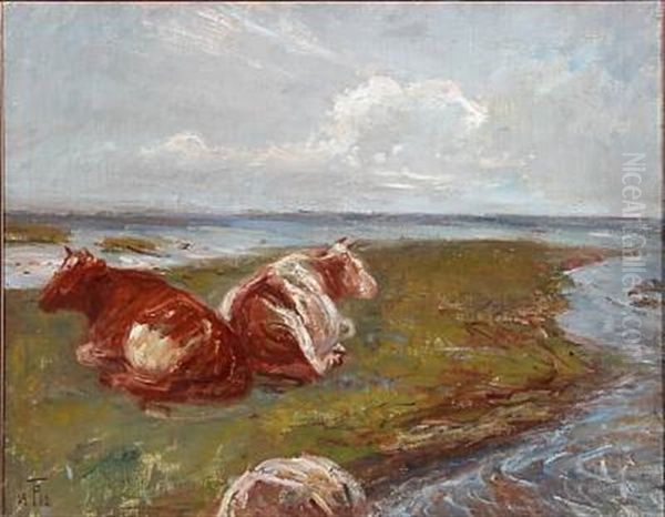 Landscape With Cows, Presumably On Saltholm Oil Painting by Theodor Esbern Philipsen