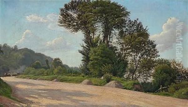 Country Road With Cows Oil Painting by Theodor Esbern Philipsen