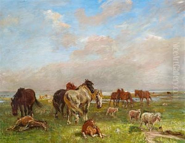A Group Of Horses, Saltholmen Oil Painting by Theodor Esbern Philipsen