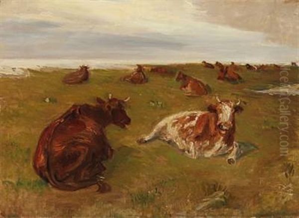 Danish Landscape With Cows In The Field Oil Painting by Theodor Esbern Philipsen