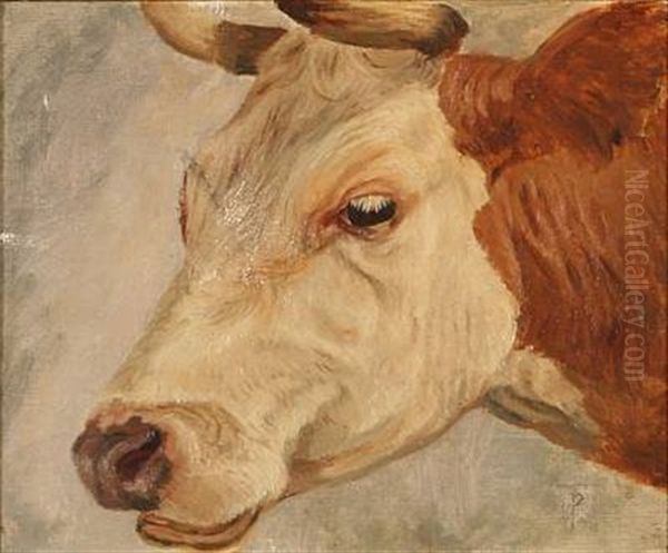 A Cow's Head (study) Oil Painting by Theodor Esbern Philipsen