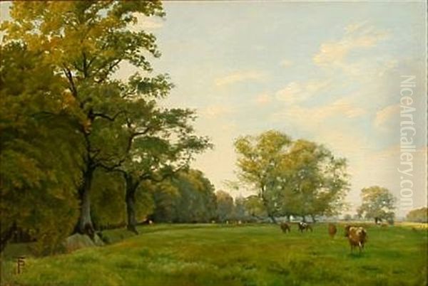 Koer Paa Engen - Vemmetofte Dyrehave Oil Painting by Theodor Esbern Philipsen