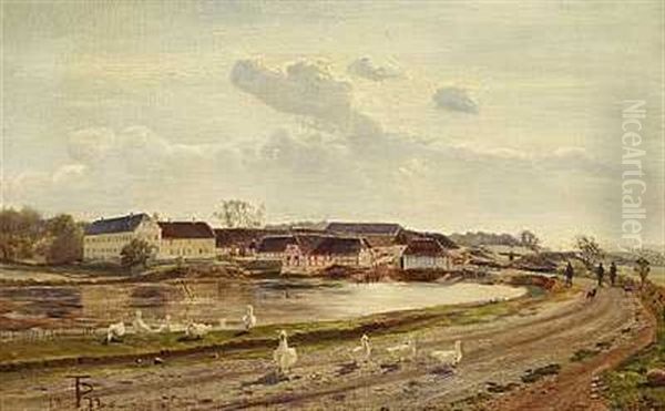 Herregarden Scheelenborg Set Fra Dammen Oil Painting by Theodor Esbern Philipsen