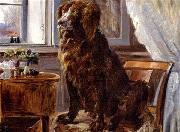 Hund Pa En Stol I Den Fine Stue Oil Painting by Theodor Esbern Philipsen