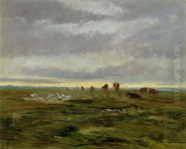 Koer Pa Saltholm. (til Venstre Er En Gruppe Far Eller Gaes Let Skitseret) Oil Painting by Theodor Esbern Philipsen