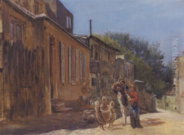 To Musikanter Spiller For Tre Dansende Born Oil Painting by Theodor Esbern Philipsen