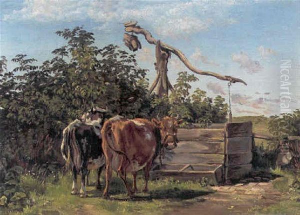 Koer Ved Et Vantrug Oil Painting by Theodor Esbern Philipsen