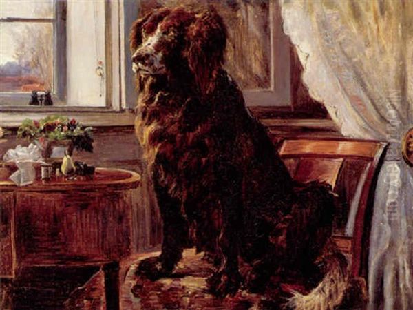 Interior Med Hund, Der Sidder Pa En Stol Oil Painting by Theodor Esbern Philipsen