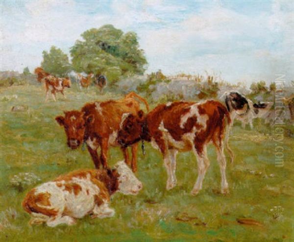Kalve Pa En Mark Oil Painting by Theodor Esbern Philipsen