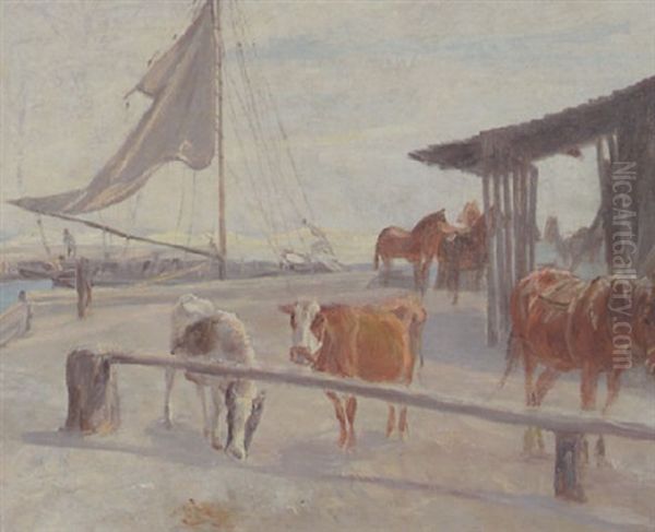 Udskibning Af Kreaturer Fra Kastrup Havn Oil Painting by Theodor Esbern Philipsen
