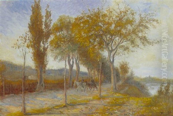 To Ryttere Pa Vej Langs Floden (italien?) Oil Painting by Theodor Esbern Philipsen