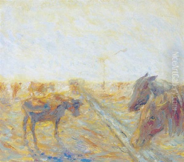 Heste Og Kreaturer Ved Hollaenderbronden Oil Painting by Theodor Esbern Philipsen