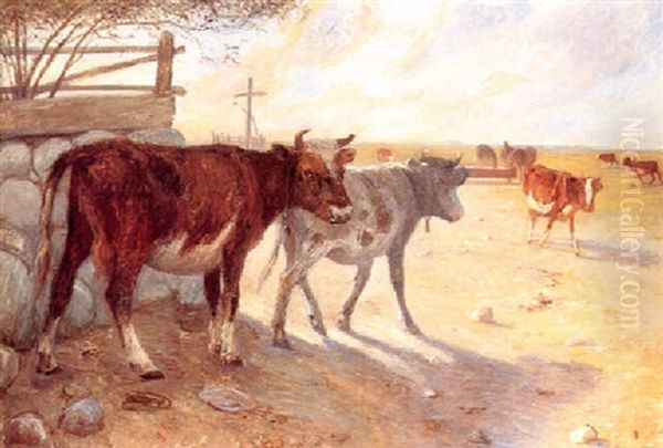 Kalve Ved Vandingsstedet, Saltholm Oil Painting by Theodor Esbern Philipsen