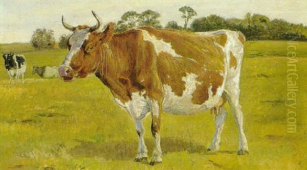 Rodbroget Ko Pa Marken Oil Painting by Theodor Esbern Philipsen