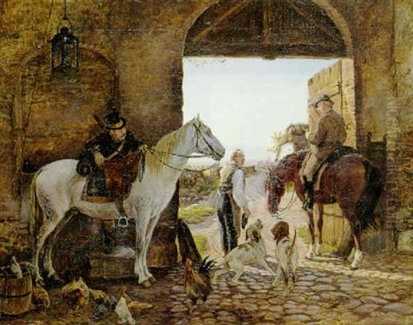 To Ryttere Med Heste I Staldoren Oil Painting by Theodor Esbern Philipsen