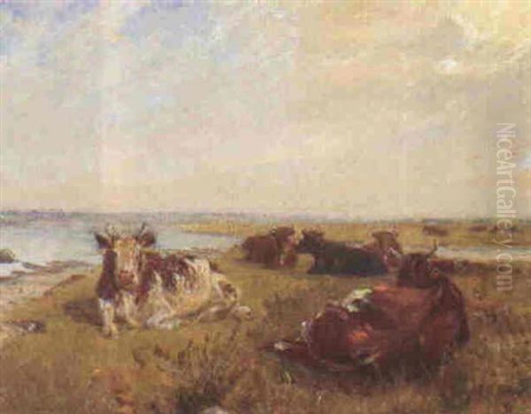 Liggende Drovtyggende Koer Pa Saltholm Oil Painting by Theodor Esbern Philipsen