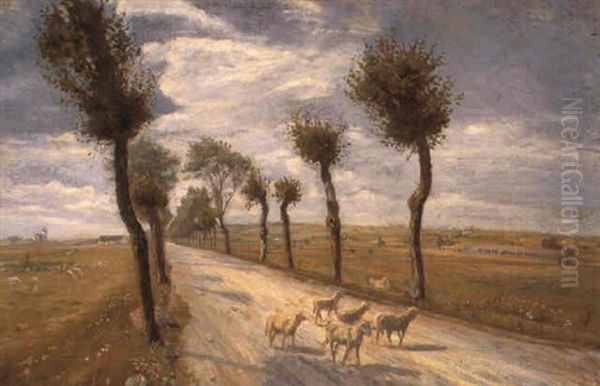 Nyk+bing Landevej Ved Farevejle Oil Painting by Theodor Esbern Philipsen