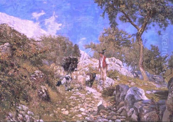 Italiensk Hyrde Pa En Bjergsti Oil Painting by Theodor Esbern Philipsen