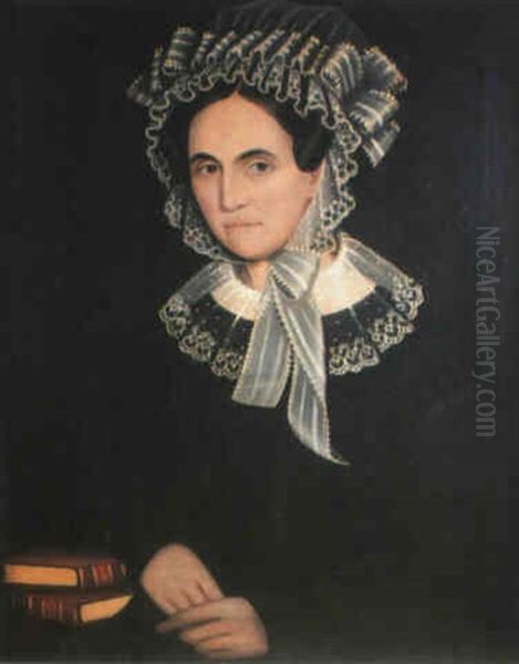 Lady With Ruffled Muslin Bonnett Oil Painting by Ammi Phillips
