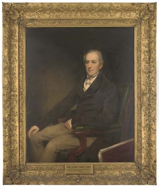 Portrait Of John Clark Powell Esq., Seated Three-quarter-length, In A Brown Coat, With A Folio Inscribed London Assur Corporation Leaning Against His Chair Oil Painting by Thomas Phillips