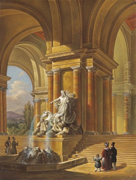 Am Neptunbrunnen Oil Painting by Giovanni Battista (Johann Baptist) Pian