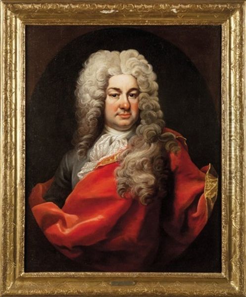 Ritratto Di Nobiluomo Con Manto Rosso Oil Painting by Giovanni Maria delle, called Mulinaretto Piane