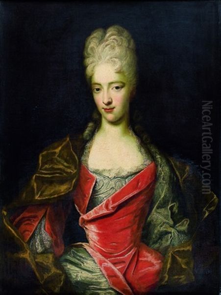 Portrait De Jeune Femme A La Robe Rouge Oil Painting by Giovanni Maria delle, called Mulinaretto Piane