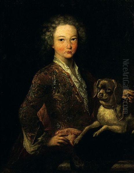 Portrait D'enfant Et Son Chien Oil Painting by Giovanni Maria delle, called Mulinaretto Piane