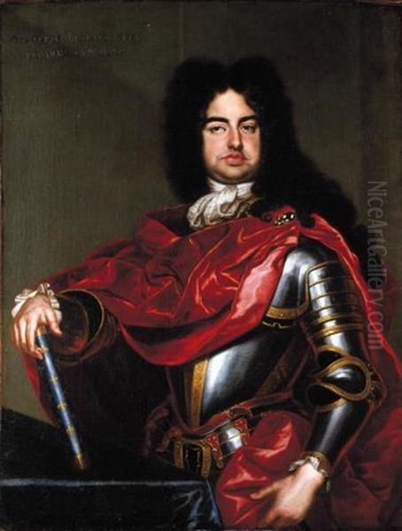 Portrait Of Francesco I Farnese, Duke Of Parma, Three-quarter Length And Wearing Armour Oil Painting by Giovanni Maria delle, called Mulinaretto Piane