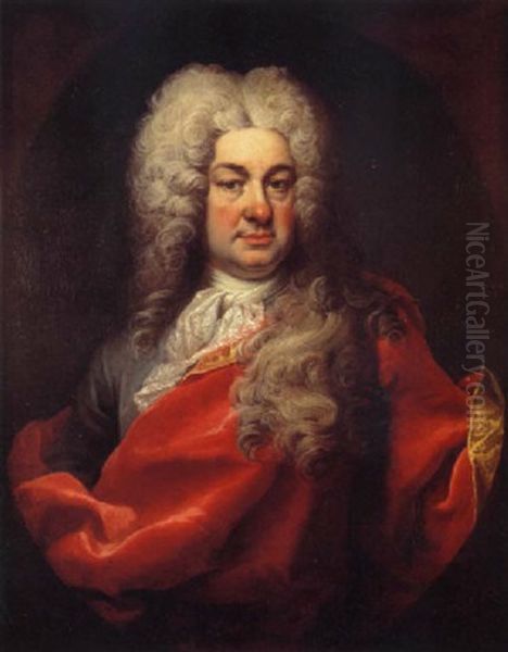 Portrait De Gentilhomme A La Draperie Rouge Oil Painting by Giovanni Maria delle, called Mulinaretto Piane