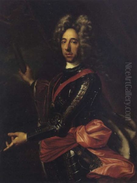 Ritratto Del Principe Eugenio Di Savoia, Insignito Del Toson D'oro Per La Vittoria Riportata A Vienna Sull'esercito Turco Oil Painting by Giovanni Maria delle, called Mulinaretto Piane